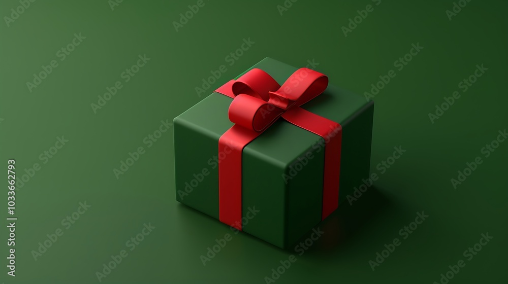 3D Christmas Gift Box with Red Ribbon