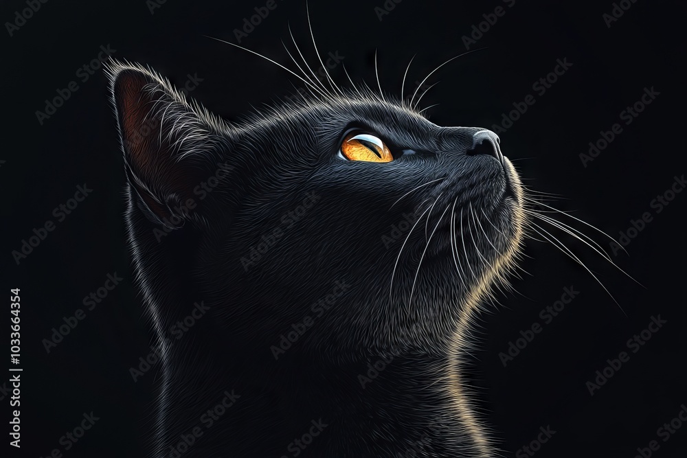 Black cat with on a black background