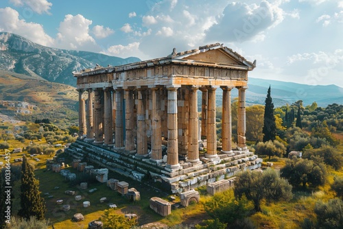 The Temple of Artemis, an ancient wonder of the world, renowned for its magnificent architecture and cultural significance. This grand temple, dedicated to the goddess Artemis, features intricate colu