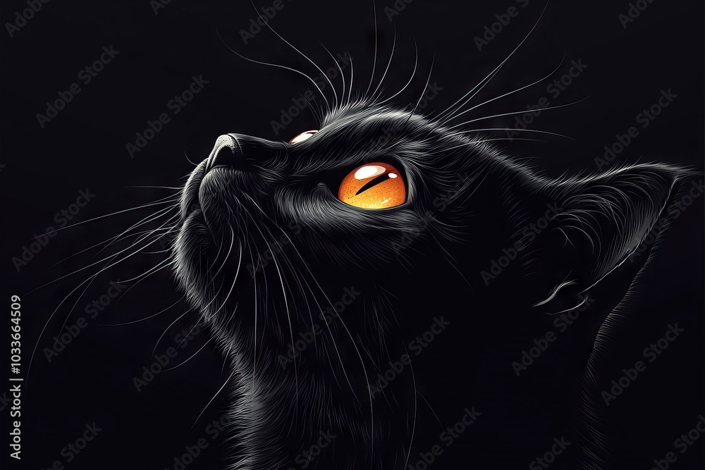 Black cat with on a black background