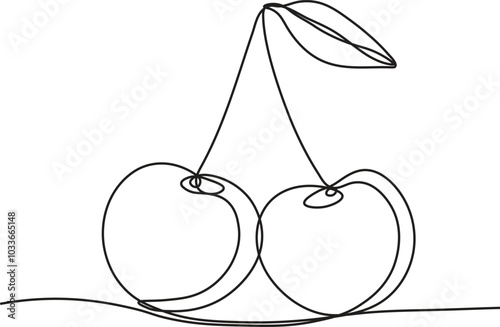 line drawing of two cherries, transparent background, editable stroke	