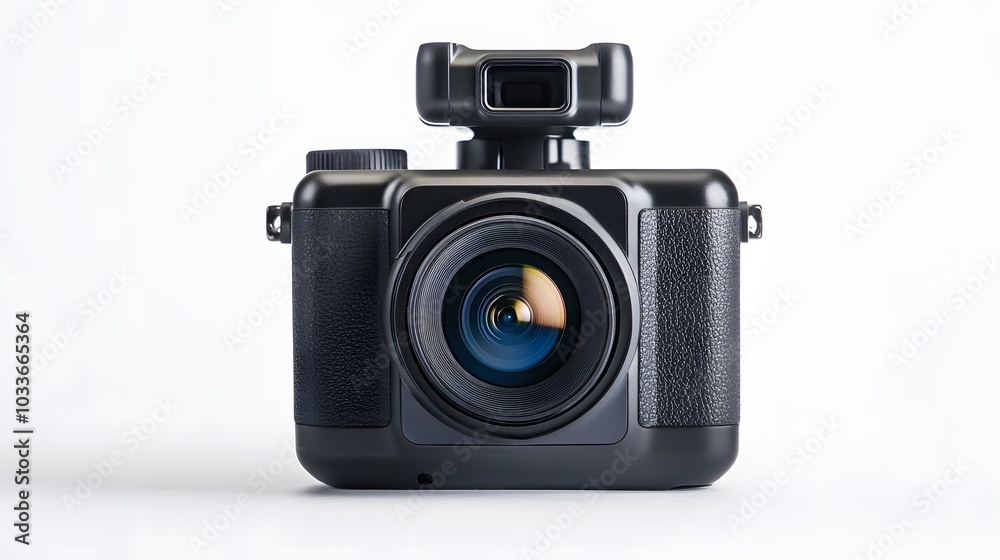 New 4K action camera in black color. Isolated white background. New 4K action camera in black color. Isolated white background.