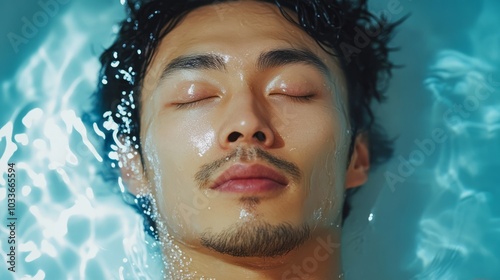 Asian man on spa procedure. Asian man in spa salon. Asian self-care. Cosmetology.