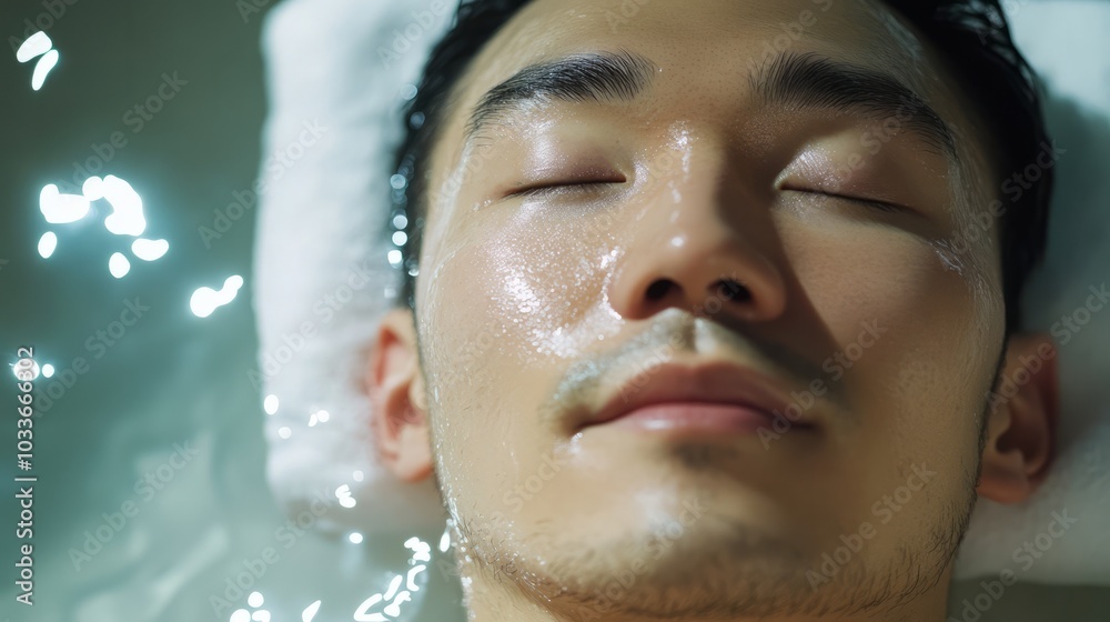 Asian man on spa procedure. Asian man in spa salon. Asian self-care. Cosmetology. Asian man on spa procedure. Asian man in spa salon. Asian self-care. Cosmetology.