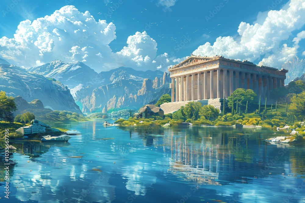 Fototapeta premium The Temple of Artemis, an ancient wonder of the world, renowned for its magnificent architecture and cultural significance. This grand temple, dedicated to the goddess Artemis, features intricate colu
