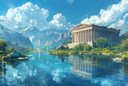 The Temple of Artemis, an ancient wonder of the world, renowned for its magnificent architecture and cultural significance. This grand temple, dedicated to the goddess Artemis, features intricate colu photo