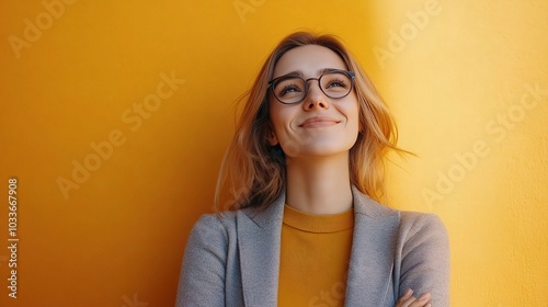 Smiling Woman Against Bright Yellow Background