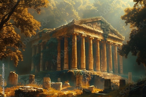 The Temple of Artemis, an ancient wonder of the world, renowned for its magnificent architecture and cultural significance. This grand temple, dedicated to the goddess Artemis, features intricate colu photo