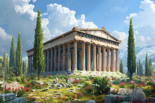 The Temple of Artemis, an ancient wonder of the world, renowned for its magnificent architecture and cultural significance. This grand temple, dedicated to the goddess Artemis, features intricate colu photo