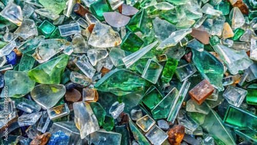 background of recycled pieces of broken glass Panoramic