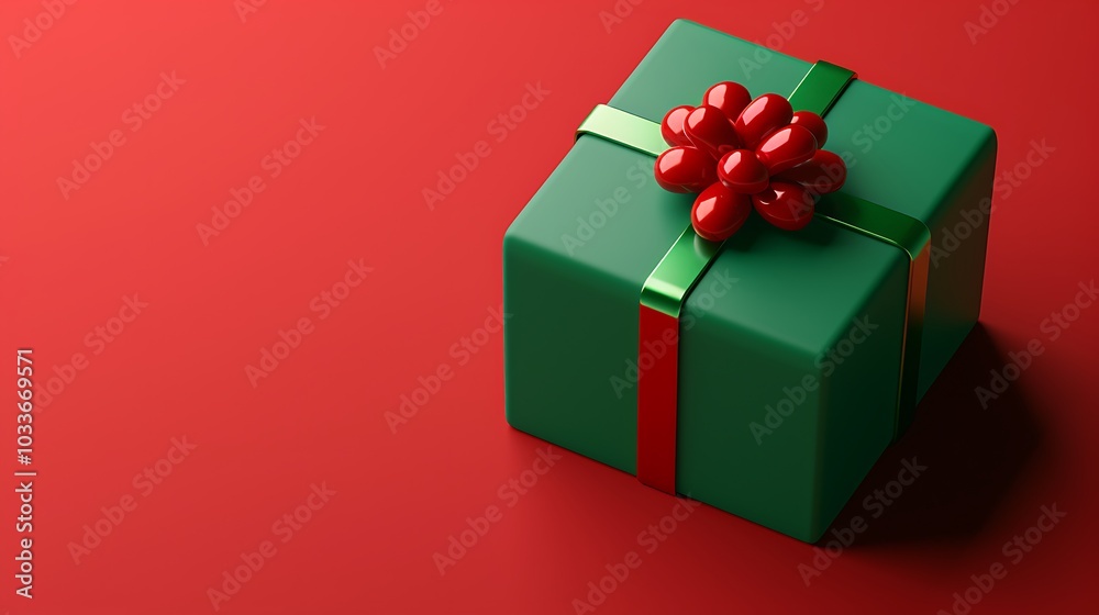 3D Rendering of a Christmas Gift Box on a Red Background 3D Rendering of a Christmas Gift Box on a Red Background