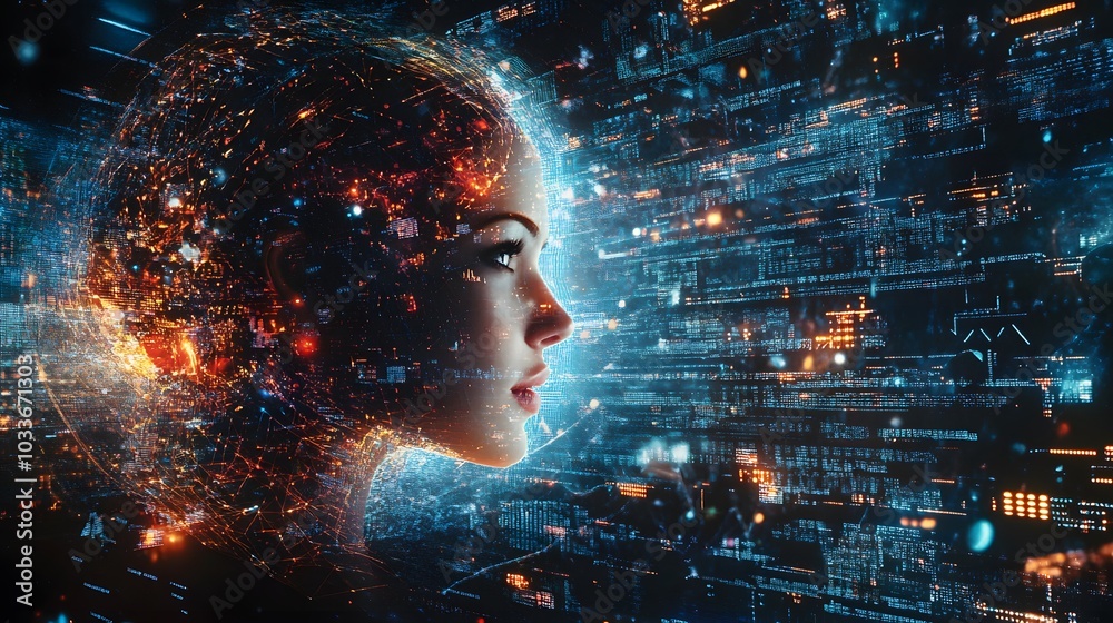 A Digital Portrait: Woman's Profile Emerging from Code and Data A Digital Portrait: Woman's Profile Emerging from Code and Data