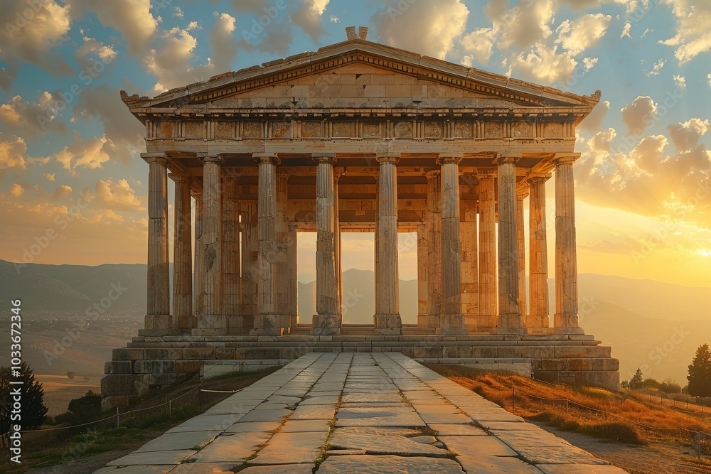 Obraz premium The Temple of Artemis, an ancient wonder of the world, renowned for its magnificent architecture and cultural significance. This grand temple, dedicated to the goddess Artemis, features intricate colu