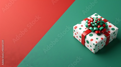 3D Rendering of a Christmas Gift Box with Ribbon