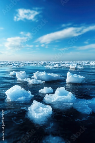 Melting polar ice caps contributing to rising ocean levels, a direct consequence of global warming.