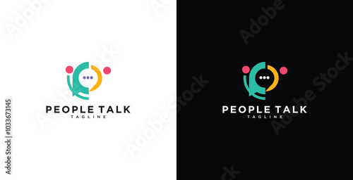 people talk logo diversity family together human unity with chat bubble vector icon illustration.