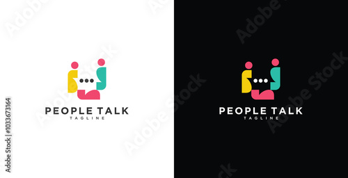 people talk logo diversity family together human unity with chat bubble vector icon illustration.