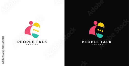 people talk logo diversity family together human unity with chat bubble vector icon illustration.