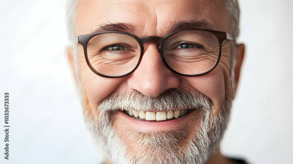 Close-up portrait of a cheerful middle-aged man on a clean white background - Close-up portrait of a cheerful middle-aged man on a clean white background -