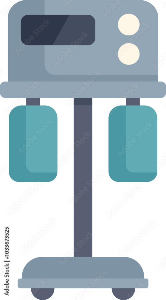 Medical device standing on wheels with display and buttons is used for treatment in clinic Medical device standing on wheels with display and buttons is used for treatment in clinic
