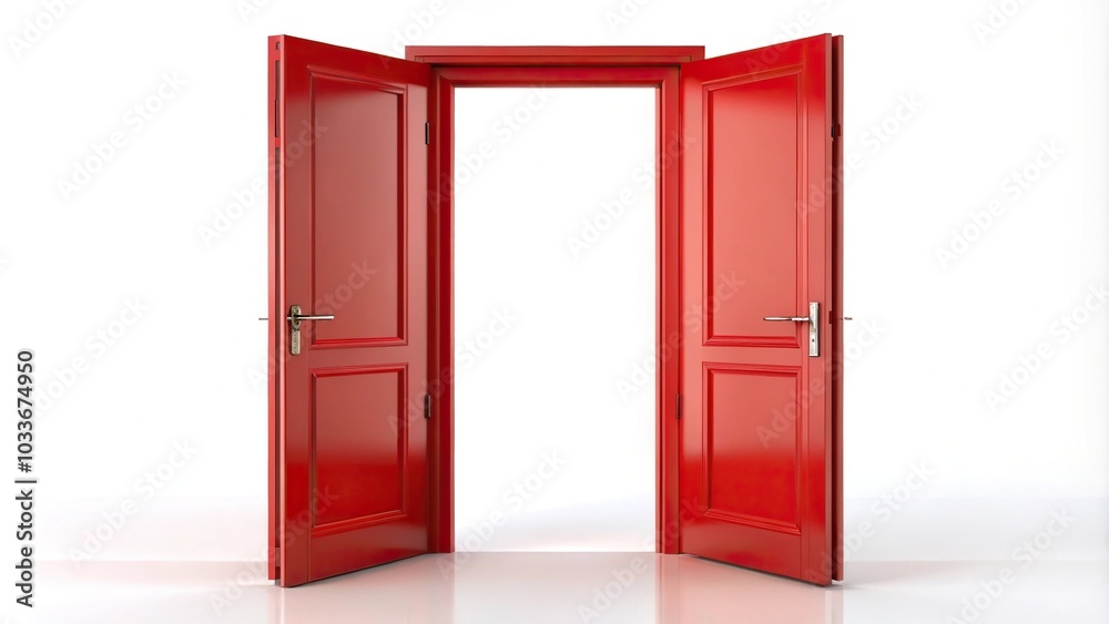Extreme Close-Up open red double door isolated on white background Extreme Close-Up open red double door isolated on white background