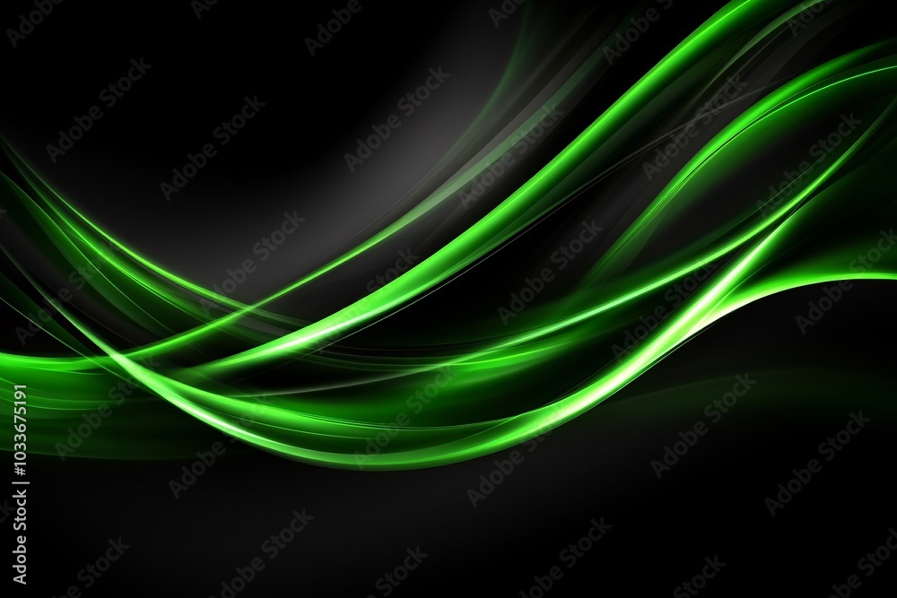 Abstract Green Lines on Black Background: Digital Art Abstract Green Lines on Black Background: Digital Art