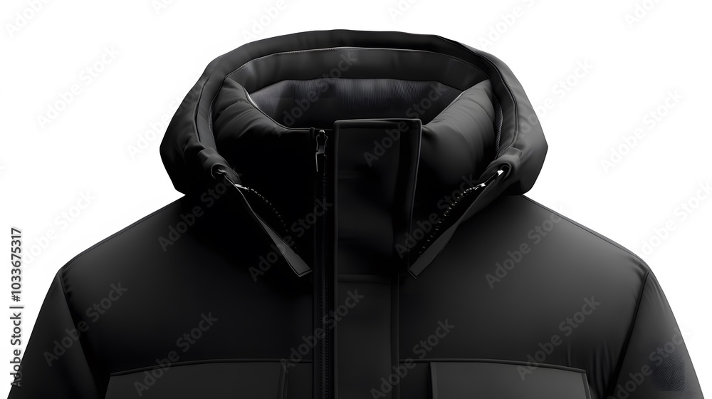 Naklejka premium Black winter jacket isolated on white background.