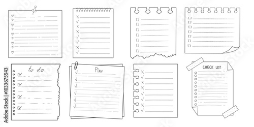 Set To do check list page doodle blank. Reminder, memo note hand drawn isolated on white. Pencil planner, notepad, sheet. 