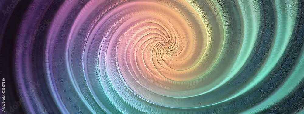 Fototapeta premium Abstract spiral design with gradient color scheme in purple, blue, green, and orange hues.