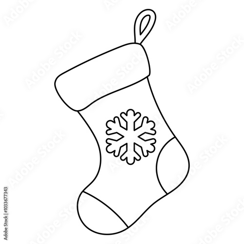 christmas sock with snowflake pattern outline illustration