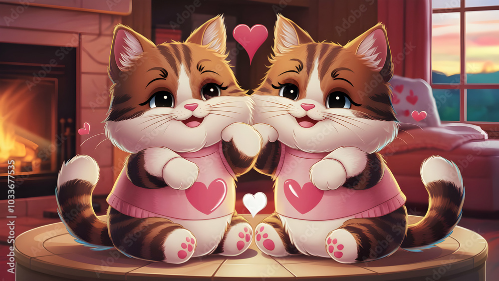Fototapeta premium Cats in love lover cats cat couple 