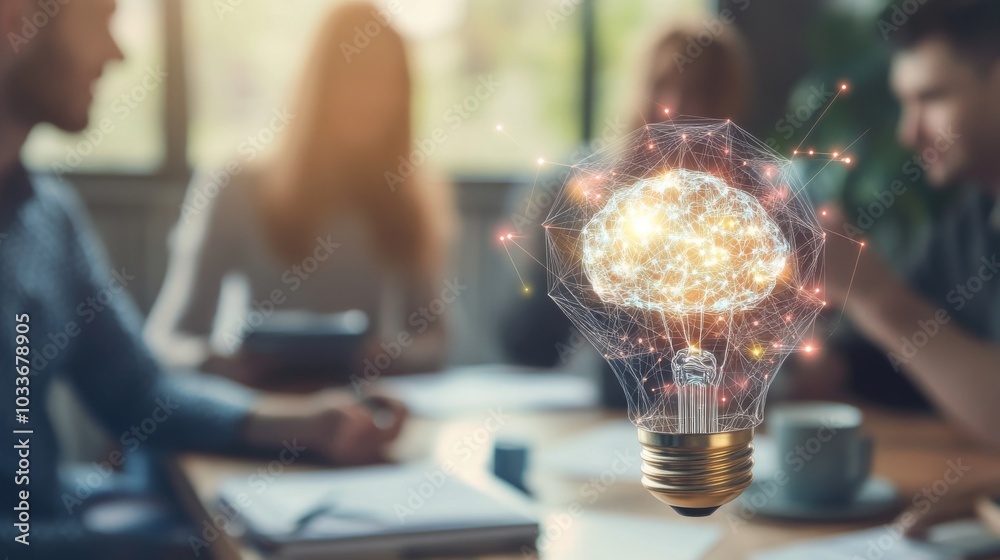 Obraz premium Creative teamwork brainstorming, light bulb, innovation concept