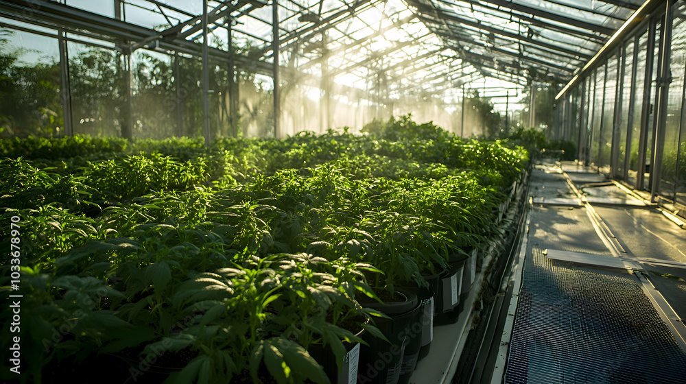 A rooftop greenhouse filled with thriving plants, offering a sustainable way to grow food in the heart of the city A rooftop greenhouse filled with thriving plants, offering a sustainable way to grow food in the heart of the city