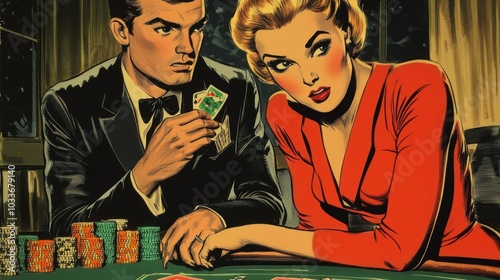 Vintage comic bookstyle ad campaign featuring melodramatic poker scenes