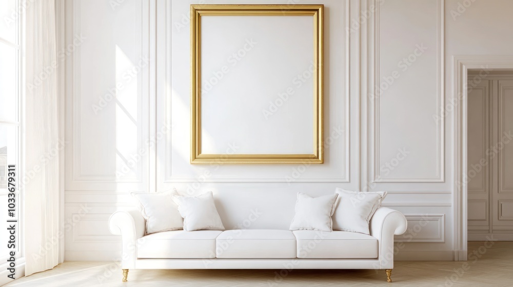 Fototapeta premium Elegant Living Room with a Gold Frame