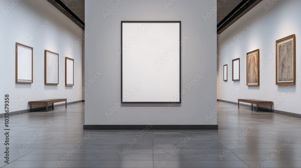 Fototapeta premium Gallery Interior with Blank Canvas