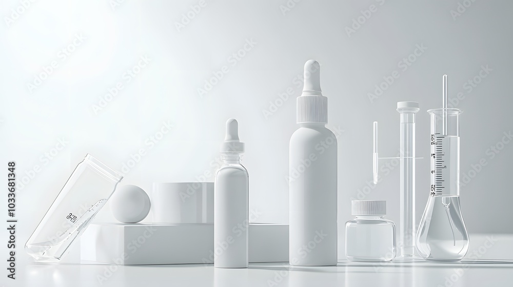 White and Clear Bottles and Flasks on a White Surface White and Clear Bottles and Flasks on a White Surface