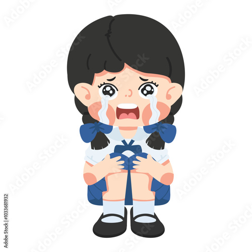 cute sad Crying girl sitting alone