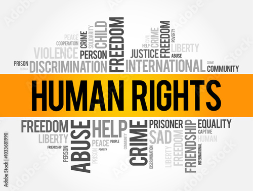 Human Rights - the fundamental rights and freedoms that every person is entitled to simply because they are human, word cloud concept background