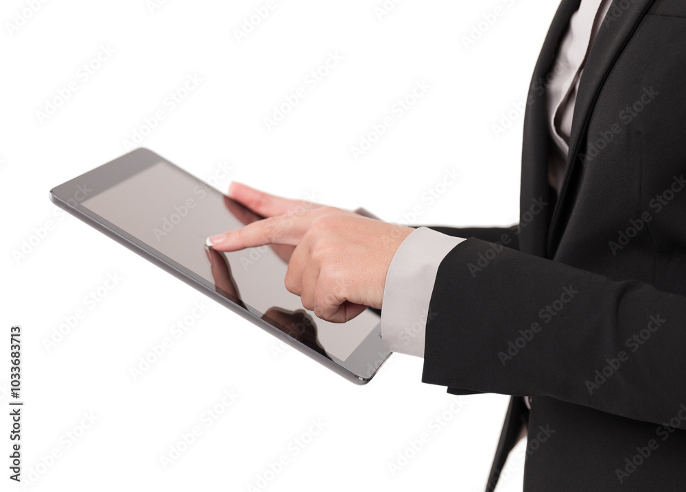 Business woman Using Digital Tablet isolated on white Business woman Using Digital Tablet isolated on white