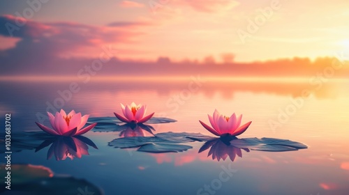 Water Lilies at Sunset