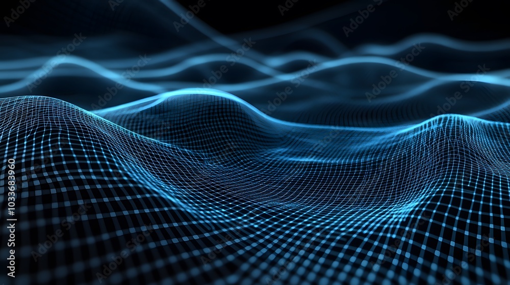Abstract Blue Grid Pattern with Wavy Surface Abstract Blue Grid Pattern with Wavy Surface