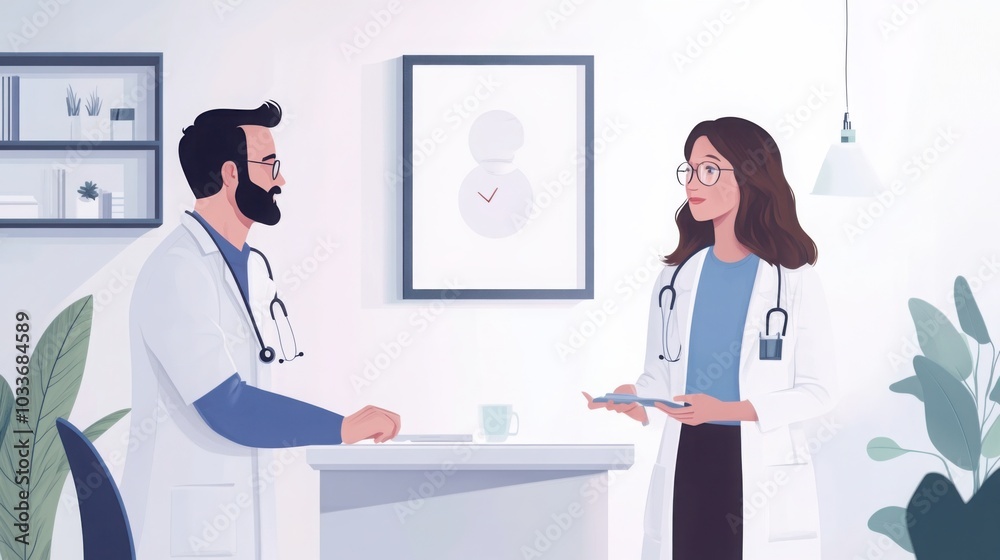 An optometrist consulting with a patient, discussing results from an eye exam An optometrist consulting with a patient, discussing results from an eye exam