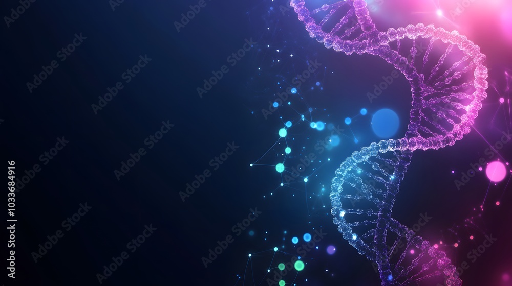 A 3D Digital Rendering of a DNA Double Helix with a Purple and Blue Gradient