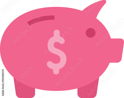 Pink piggy bank is standing, representing the concept of saving money