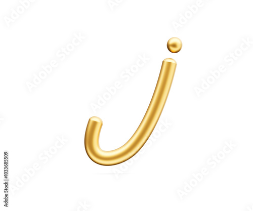 3d Golden Shiny Small Letter j Alphabet j Rounded Inflatable Font White Background 3d Illustration