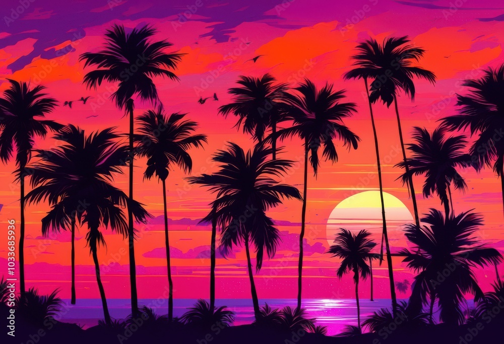 vibrant silhouettes palm trees lively sunset sky shades purple tropical aesthetic, gradient, orange, pink, nature, landscape, clouds, twilight, light, dusk vibrant silhouettes palm trees lively sunset sky shades purple tropical aesthetic, gradient, orange, pink, nature, landscape, clouds, twilight, light, dusk