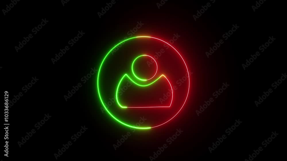Neon glowing user icon animation. Neon profile icon and avatar user profile icons. Man head person contact user animated sign symbol on black background.