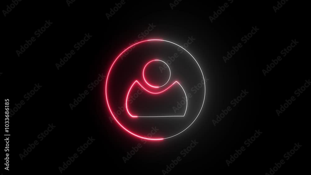 Neon glowing user icon animation. Neon profile icon and avatar user profile icons. Man head person contact user animated sign symbol on black background.