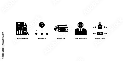 Icon set Credit and Refinancing, isolated on white editable background.	
